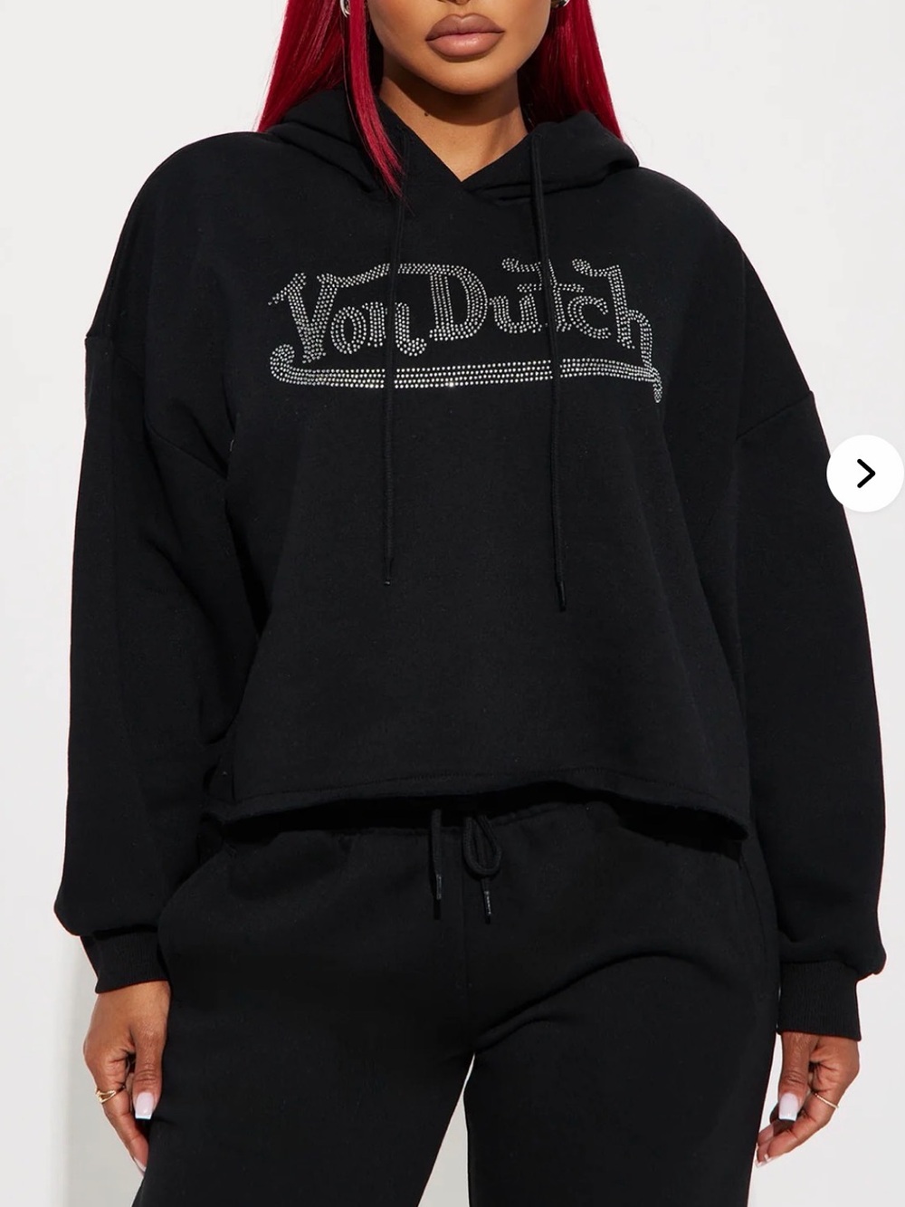Von Dutch Cropped Hoodie Rhinestone Logo Sweatshirt Y2K 2000s Sz L Oversized